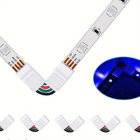 Resim LED Şerit Işık Bağlantı Kiti, 4Pin 10mm Açı Ayarlı L-Şekilli Bağlayıcılar, Sabit Bakır İletişim, 50V'nin Altındaki Düşük Gerilim, Kaynak İsteğe Bağlı Bağlantı, Çoklu Paket 