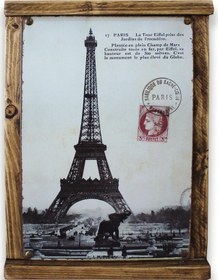 Resim Rustik Ahşap Çerçeveli Vintage Metal Pano Paris Mail 20x30 