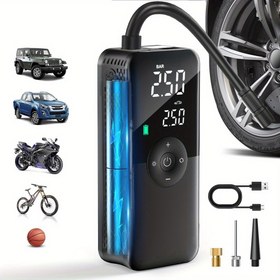 Resim CARSUN 150PSI Taşınabilir Elektrikli Hava Pompası, Dijital Lastik Şişirici, SOS Acil Işık & Boşaltma Fonksiyonu - Arabalar, Bisikletler, Motosikletler ve Spor Topları için Şarj Edilebilir Pil - Siyah ABS Tasarım, Araba Lastikleri için Hava Pompası, Noel için En İyisi, Şükran Günü için Mükemmel 