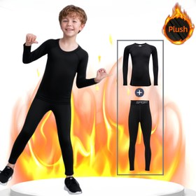 Resim Erkek/Kız Çocukları için Kışlık Kayak Spor Takımı, Sıcak Tutan Tişört + Tayt ve Polar Astarlı Pantolon, Dış Mekan İçin Mükemmel 