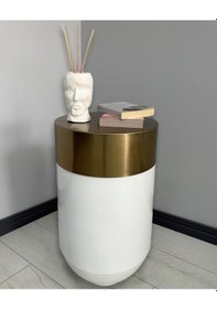 Resim Dekoratif Eskitme Darbuka Parlak Beyaz Sehpa 70cm 