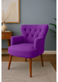 Resim Azra Mobilya Modern Berjer Tekli Koltuk Mor Babyface Kumaş, Ceviz Ayak, Salon, Oturma Odası, Balkon İçin Mor 
