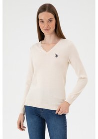 Resim U.S. Polo Assn. Kadın Krem Melanj V Yaka Basic Kazak 50313590-VR159 