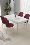 Resim Canisa Nil Serisi 70x110 Sabit Mutfak Masası Takımı Beyaz Masa 4 Bordo Sandalye 