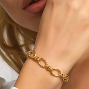 Resim Vintage Altın Tonlu Paslanmaz Çelik Kalın Zincir Bilezik - Günlük Kullanım & Partiler İçin Vintage Esintili Aksesuar, Karmaşık Tasarım, Her Mevsime Uygun 