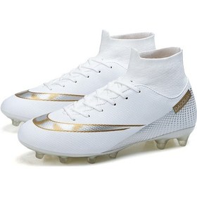 Resim Uzun Çivili, Nefes Alabilen, Yüksek Topuklu Erkek Outdoor Futbol Ayakkabısı Beyaz 
