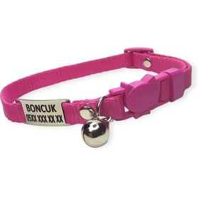 Resim Güvenlik Kilitli İsimli Kedi Tasması, Kedi Tasması Fuşya Renk 