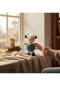 Resim Oyun Ve Uyku Arkadaşı El İşi Amigurumi Peluş Oyuncak İnek 