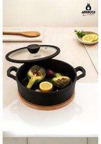 Resim Vento Döküm Titanyum Kaplama Cam Kapaklı Basık Tencere 26x7 Cm 