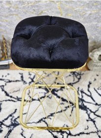 Resim Zafir Kare Gold Kaplama Siyah Puf Oturak - Bench - Ayak Ucu Oturak - Tabure - Makyaj Oturak Siyah 