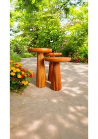 Resim Simillo Wood Wooden Ahşap 3 Lü Set Fitilli Mantar Yan Sehpa Modern Açık Meşe Renk Fiskos Açık Meşe 