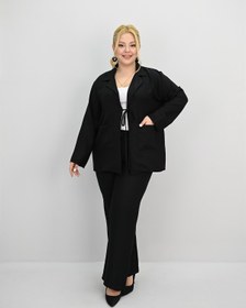 Resim Kadın Büyük Beden Bağlamalı Bol Paça Alt-Üst Takım 8195-25 - 4XL / Bej 