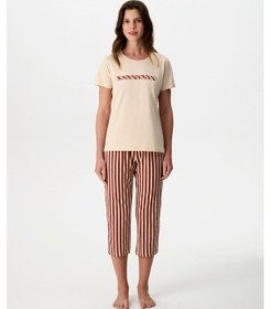 Resim Penti Pastel Bej Ent Buongiorno Pamuklu Kapri Pijama Takımı 