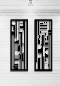 Resim Modern Stil 2 Li Metal Duvar Dekoru Seti 75x27 