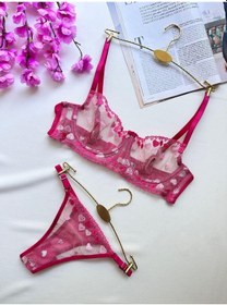 Resim Pembe Kalpli Balenli Dantelli Sütyen Tanga Takımı - Fantezi İç Giyim Pembe 
