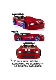 Resim Kırmızı Arabalı Yatak Sport Mst Full Ledli Kumandalı Ve Müzikli 90x190 Cm 