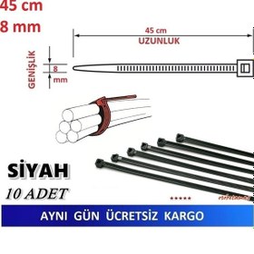 Resim 10 Adet 45Cm X 8Mm Plastik Cırt Kelepçe Kablo Bağı Siyah 