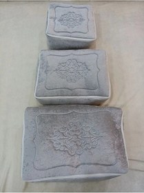 Resim Çeyizlik Kadife Gold Işlemeli 3 Lü Gri Bohça Nişan Gelin Damat Görseldeki Renk 