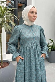 Resim Salih Çelebi Mandala Desen Tesettür Elbise 2328 - MİNT YEŞİLİ 