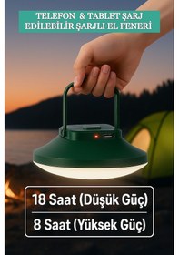 Resim Taşınabilir Kamp Lambası & Şarj İstasyonu 120 Led Li Işık Usb-c Şarjlı Acil Durum Feneri Yeşil 