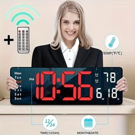 Resim 1 Adet Akıllı Çift Alarm Saati, Büyük Ekran Dijital Duvar Saati, Uzaktan Kumanda, İç Sıcaklık Göstergesi, 10 Seviyeli Otomatik Karartma, Geri Sayım Fonksiyonu, Ev Dekorasyonu,Yatak Odası Saati,Şık Tasarım,Minimalist Saat,Yüksek kaliteli bitiş,Plastik Saat,Ayarlanabilir Işık,Uzaktan Kumandalı Saat,Ofis Çalışanları,Gece lambası aksesuar 
