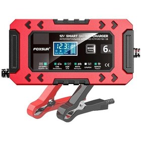 Resim Topnotch Kırmızı 12v6a Akıllı Akü Şarj Cihazı Dijital Ekran Agm Start Stop Kurşun Asit Araç Motosiklet Şarj 