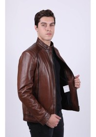Resim New Zaya Leather Erkek Açık Kahverengi Hakiki Deri Ceket-Altın (466898691) Altın 