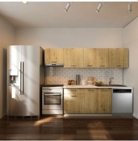 Resim Debre Hazır Mutfak Dolabı 260 Cm-beyaz Laminat Tezgah Dahil-bulaşık Makinesi Yeri Mevcut-mat Meşe 