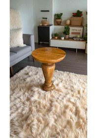 Resim Masif Ahşap Mantar Sehpa Tik Ağacı Renk Tekli Yan Sehpa, Doğal Tasarım Tik Ağacı 