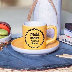 Resim Sarı Renk Melek Annem İsimli Kahve Fincanı 