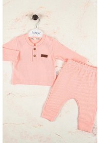 Resim Çizgili Kumaş Pamuk Unisex Takım 2'li Pembe 