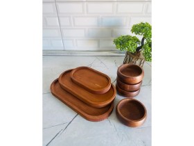 Resim BTHGROUP 7'li Set Kahvaltılık Sunum Seti Çerezlik Ahşap Kase Takımı Sunumluk ve Kase Seti 