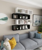 Resim Dekormer Design Duvar Rafı Yatay Kitaplık Mobilya Hediye Rafı Beyaz Siyah 4 Lü Takım 
