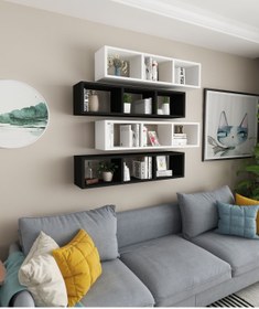 Resim Dekormer Design Duvar Rafı Yatay Kitaplık Mobilya Hediye Rafı Beyaz Siyah 4 Lü Takım 
