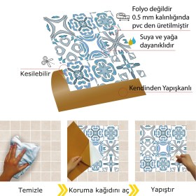 Resim Tink Kendinden Yapışkanlı Mavi Kabuki Desenli Pvc Karo 30x30 Cm 11 Adet 1 M2 