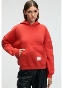 Resim Grimelange Clarıe Kadın Organik Pamuklu Oversize Kanguru Cepli Kapüşonlu Kırmızı Sweatshirt Kırmızı 