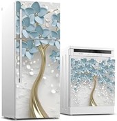 Resim Roses Store Buzdolabı Ve Bulaşık Makinası Beyaz Eşya Sticker Kaplama 3D Mavi Yaprak 