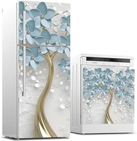 Resim Roses Store Buzdolabı Ve Bulaşık Makinası Beyaz Eşya Sticker Kaplama 3D Mavi Yaprak 