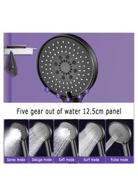 Resim Mat Siyah Yuvarlak 5 Fonksiyonlu Duş Başlığı Ve Siyah Duş Hortumu Siyah 