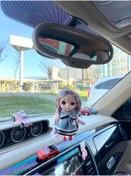 Resim OTOMOGARAJ Otomobil dikiz süsü taşlı elbiseli bebek gri elbiseli dilay bebek oto kolye 