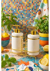 Resim Makri Home 2'li Sıvı Sabunluk Seti, Süngerlikli Ve Stantlı, Beyaz Altın Beyaz 