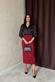 Resim Genel Markalar mrpurple Bordo Pulpayetli Parlak Etek 