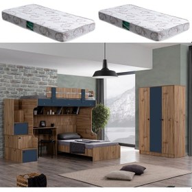 Resim Ranza, Riva Ranza Karyola Masa 3 Kapaklı Dolap 2 Adet Comfort Yatak 90 X 190 CM 