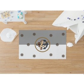 Resim Denizci Dümen Çapa Gri Beyaz Dijital Baskı Çocuk Oda Halısı Gri - Beyaz 