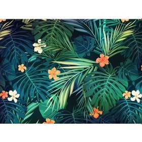 Resim Tropikal Yapraklar Ve Çiçekler Duvar Kağıdı (361176760) 