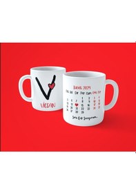 Resim Sevgililer Gününe Özel V Harfi İsimli Takvimli Baskılı Kupa Bardak 