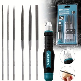 Resim LIBRATON 7 Parça Ergonomik Saplı İğne Törpü Seti - Değiştirilebilir Mini ve Metal Törpüler, Dayanıklı Alaşımlı Çelik Yapı 