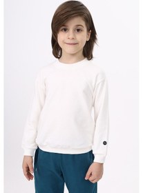 Resim Toontoy Kids Toontoy Erkek Çocuk Relax Fit Bisiklet Yaka Hafif Düşük Omuz Baskılı Sweatshirt - 2 İplik Ekru 
