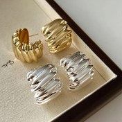 Resim 1 Çift Yeni Avrupa ve Amerikan Moda Küpeleri, Abartılı Metal Kavisli Hatlarla Büyük Çiviler 