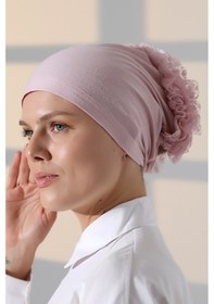 Resim Kadın Fırfırlı Güpürlü Tesettür Topuz Bone - Pembe Pembe 